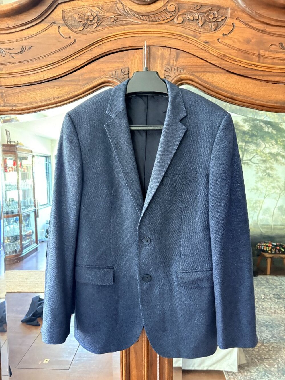 Boss Navy Blue Sport Coat Rize 40R Black Patches- Excellent DE 50, FR 50, UK 50